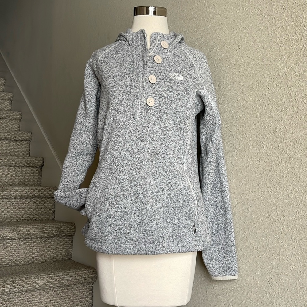 THE NORTH FACE Sz M Crescent Sunshine Heathered Gray Knit Hoodie